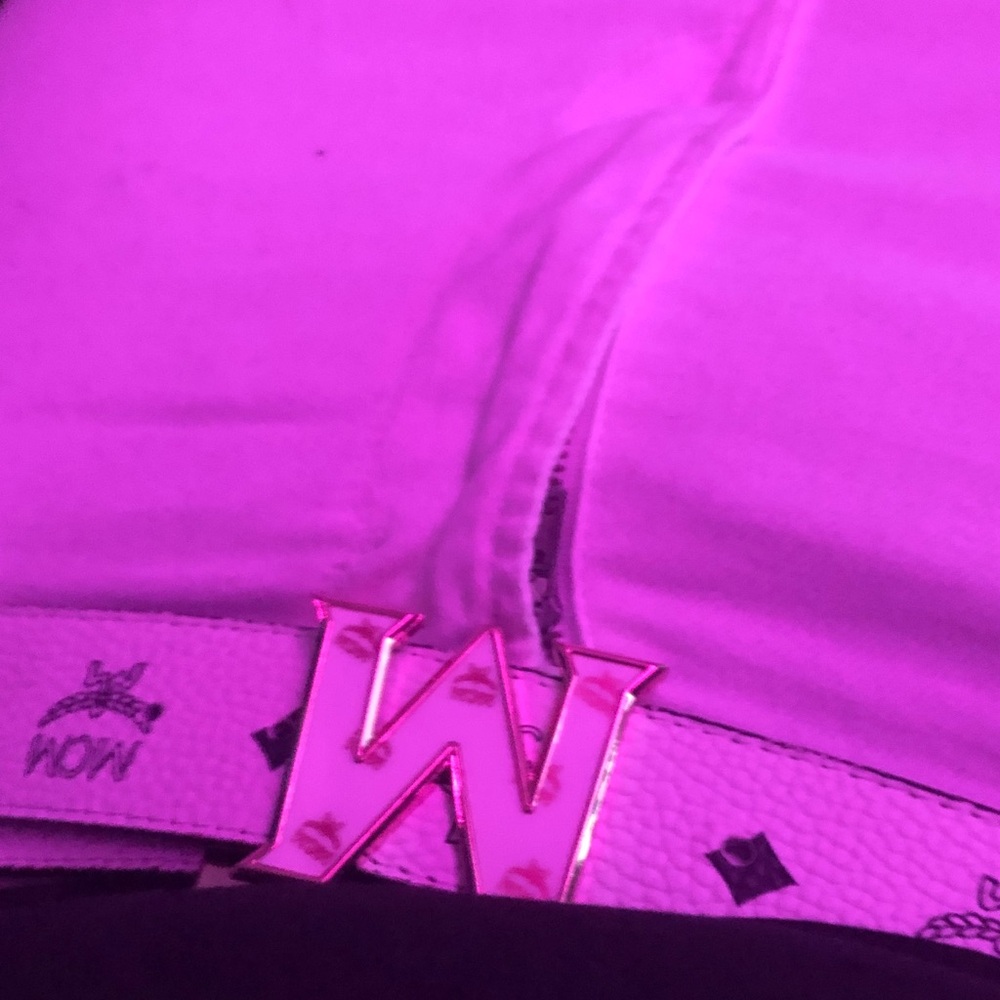 MCM White Belt with Pink Buckle